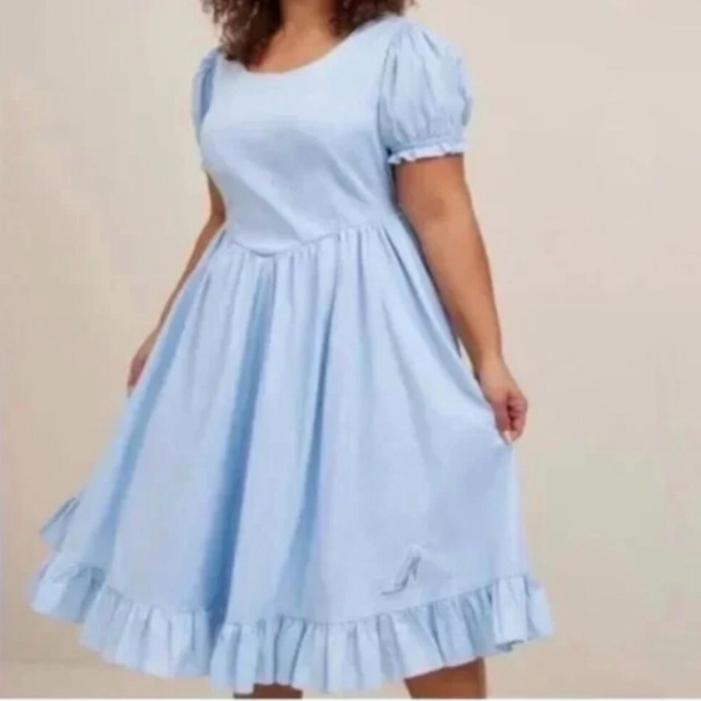 torrid Cinderella Light Blue Puff Sleeve Midi Dress